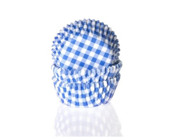 HOM MINI CUPCAKES CUPS GINGHAM BLUE 35X22,5MM 60STÜCK