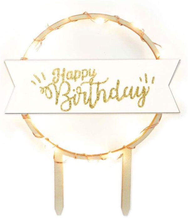 Cake Topper Holz LED Licht Happy Birthday