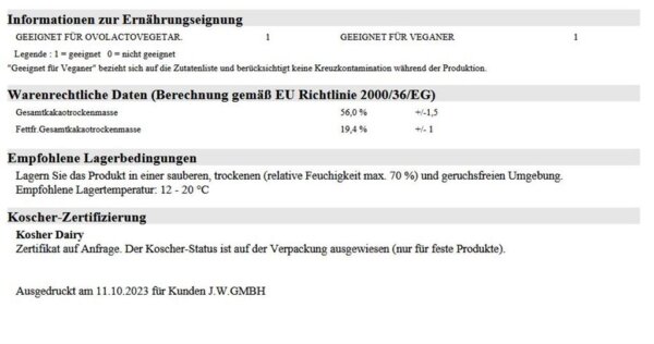 VEGAN Callebaut Schokolade 811 54,5% 400g KOSCHER